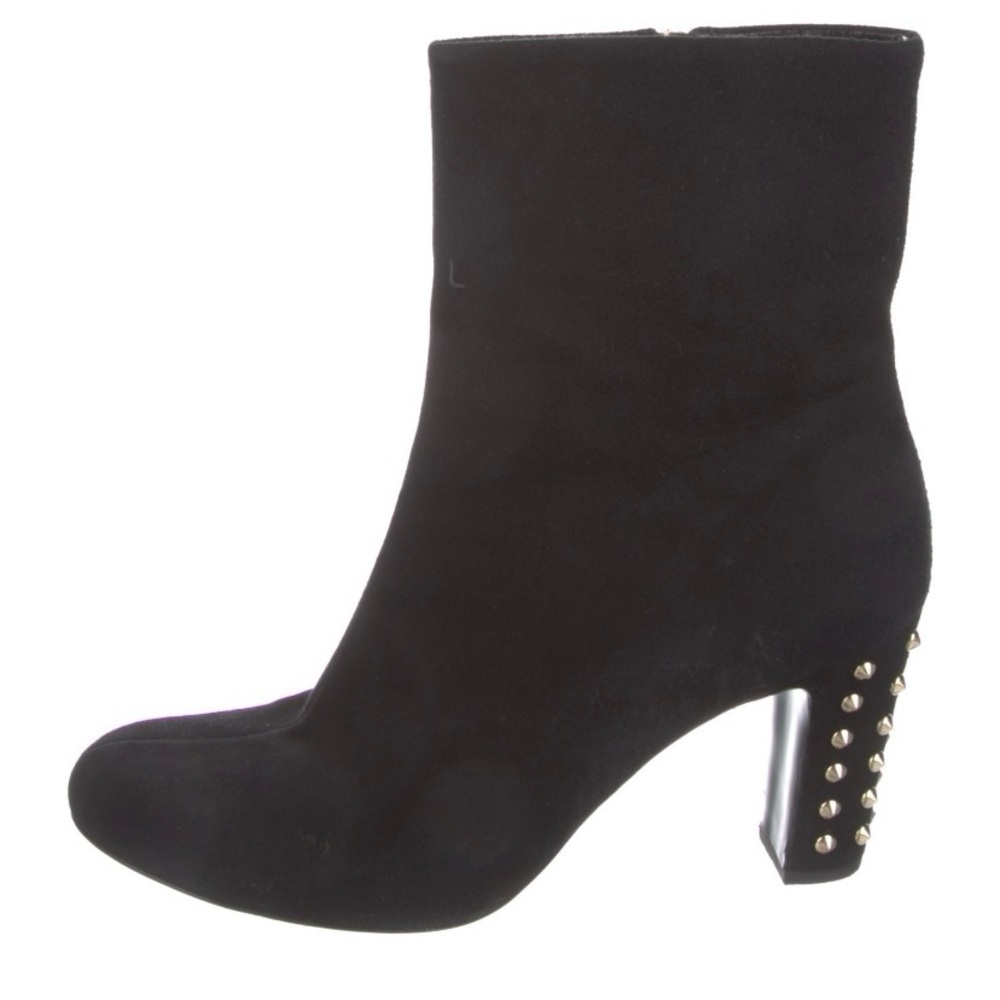 Gucci Black Suede Booties with Gold Studs, size 7.5